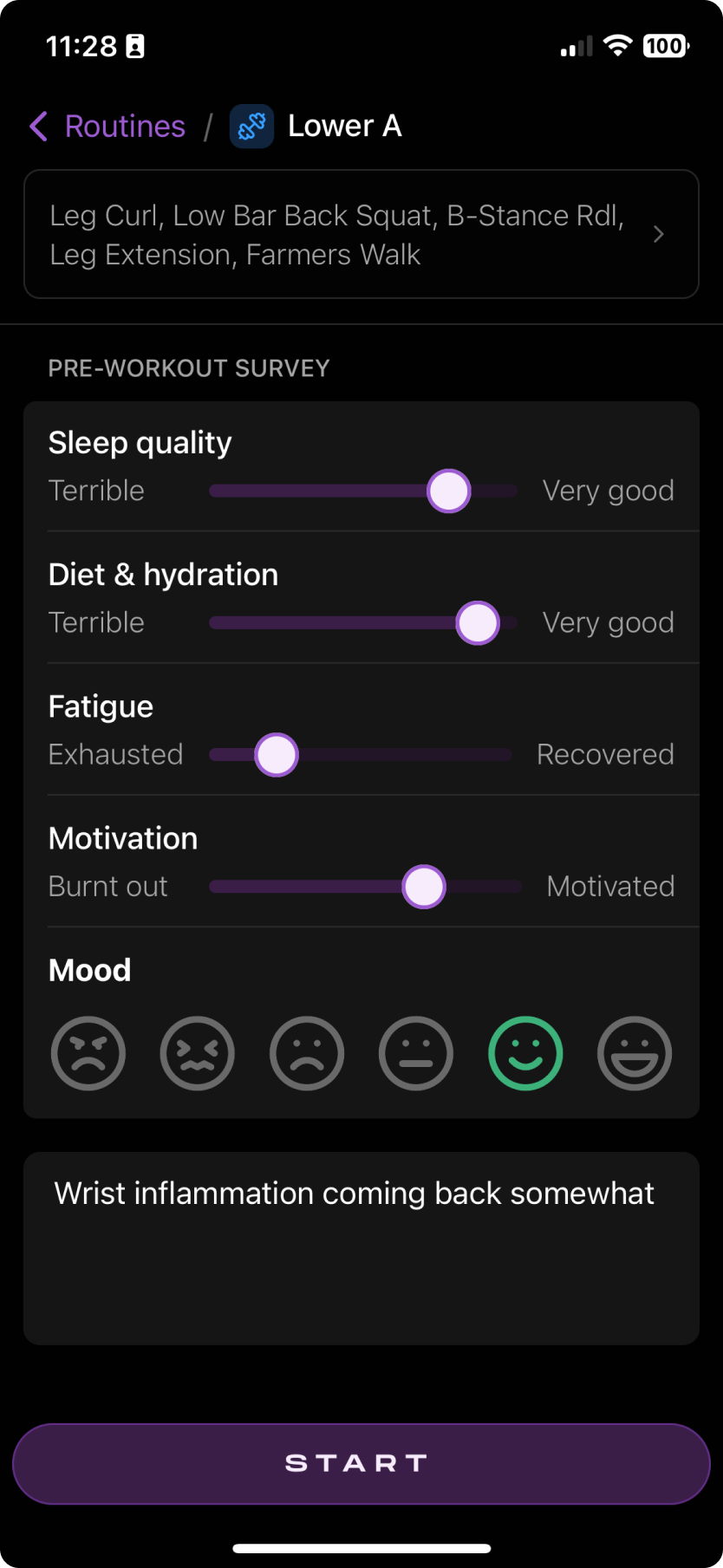 Routines screen showing programs and workouts